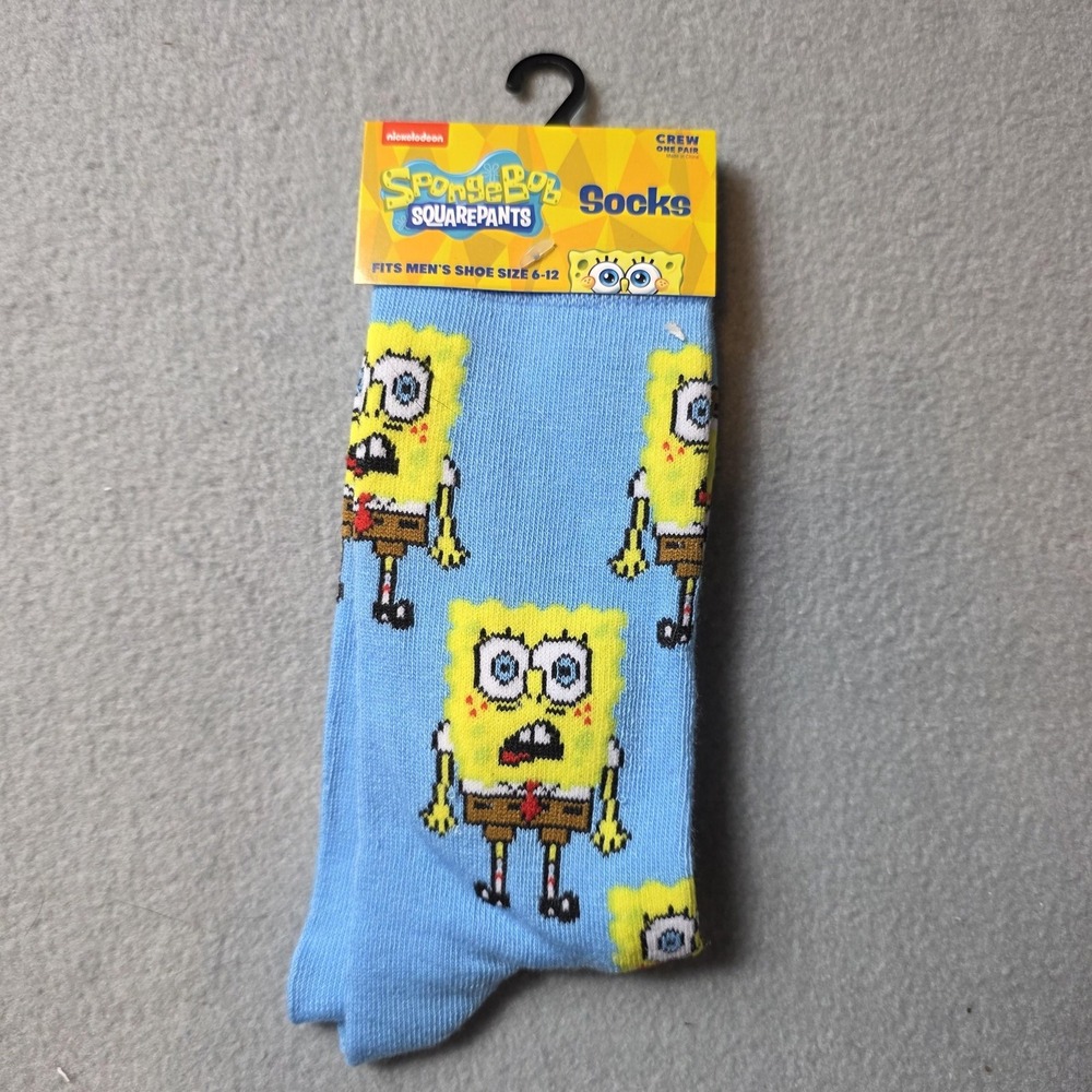 Nickelodeon SpongeBob SquarePants‎ Crew Socks Mens One Size Blue Cartoon Fun